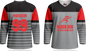 Custom Gray sports jersey with red and black accents, featuring 'Waseem 99' and 'Black Ash Sportswear' branding. You can switch these out for your player name and team name!
